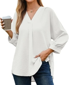 GRACE KARIN Women's Blouses Casual V Neck Loose Shirts Elegant 3/4 Sleeve Solid Color Tunic Tops