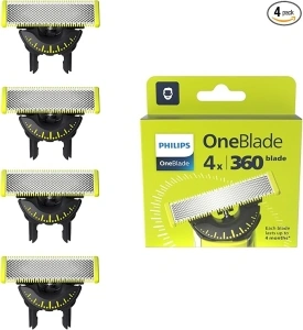 Philips OneBlade 360-Innovation Authentic Replacement Blades for OneBlade Hybrid Electric Shaver & Trimmer. Trim, Edge and Shave with Durable Stainless Steel, 4x pack (16 Month Supply), Model QP440/50