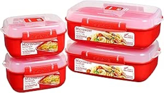 Sistema Heat and Eat Microwave Set, 1.25 L, 525 ml, Rectangular School Lunch Boxes with Steam Release Vents, BPA-Free, 4 Count