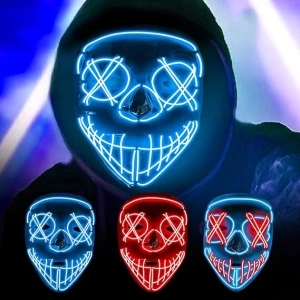 VoagLuk Halloween LED Mask Light Up Purge Mask with 3 Light Modes Scary Mask for Thrilling Halloween Party & Cosplay Fun