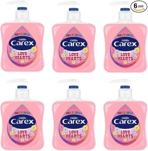 Carex Fun Editions Love Hearts Hand Wash Pack of 6, Antibacterial Hand Soap with Fun Edition Swizzles Love Hearts Fragrance, Soap that Cleans, Cares and Protects, 250ml