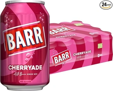 BARR since 1875, 24 Pack Cherryade, Zero No Sugar Cherry Flavoured Fizzy Drink Cans 