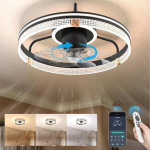 FIMEI 19.33'' Ceiling Fan with Lights and Remote, Ceiling Fan with 3 Light Strips, 6-Speed Reversible Fan & Stepless Dimming Light, Remote Control & APP, Modern Crystal Fan Lighting for Bedroom