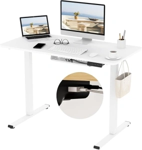 FLEXISPOT Electric Height Adjustable Standing Desk Sit Stand Desk Adjustable Desk Stand Up Desk with Memory Smart Pannel EF1 Series(120 * 60cm, White Frame+White Desktop)