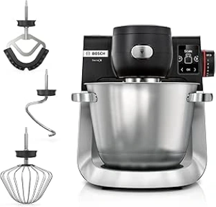 Bosch Series 6 MUMS6ZM00G Stand Mixer with Intelligent Sensing Technology and Integrated Scale, Professional Patisserie Set Included, 1600W. Black/Silver Stainless Steel