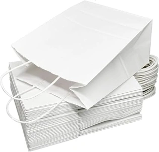 HAKACC 40PCS Small White Paper Bags with Handles, 21.5 x 8 x 15cm Gift Bags Party Favour Bags for Wedding Birthday Party Supplies and Gifts