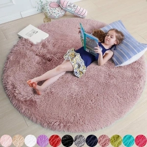 Blush Round Rug for Bedroom,Fluffy Circle Rug 5'X5' for Kids Room,Furry Carpet for Teen Girls Room,Shaggy Throw Rug for Nursery Room,Fuzzy Plush Rug for Dorm,Blush Carpet,Cute Room Decor for Baby