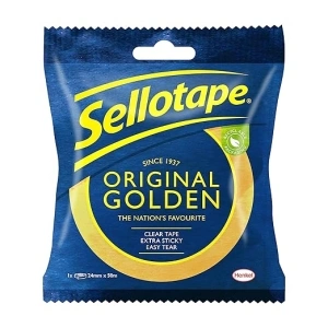 Sellotape Original Golden, Multi-Purpose Clear Tape for Household Objects, Clear Packing Tape for Sticking Envelopes or Cards, Easy to Use Packaging Tape, 24mmx50m