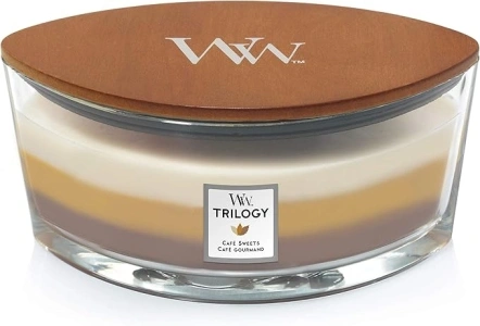 WoodWick Ellipse Scented Trilogy Candle, Café Sweets, with Hearthwick Crackling Flame, Up to 50 Hours Burn Time