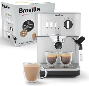 Breville Bijou Espresso Machine | Automatic and Manual Espresso, Cappuccino & Latte Maker | 15 Bar Pump | Steam Wand | Silver [VCF149]