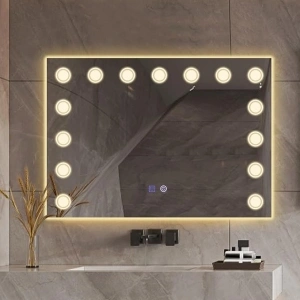 YOSHOOT Bathroom Led Mirror with 3 Lights Color, 500*700 mm Illuminated LED Bathroom Mirror, Wall Mounted Multifunctional Vanity Mirror with Dimmable and Defogging Pad for Bathroom, Hotel (Hollywood)