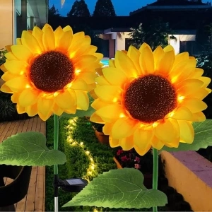 Forlivese 2 Pack Sunflower Solar Lights Outdoor Garden,Solar Lights Flowers,Solar Garden Lights Waterproof IP65,Pathway Lighting