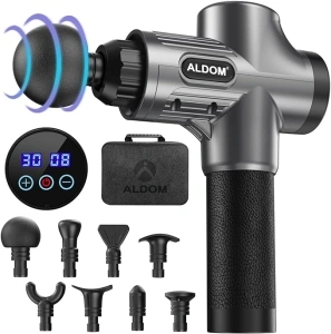 ALDOM Massage Gun Deep Tissue 30 Adjustable Speeds 8 Massage Heads,Large Capacity&USB-C Rechargeable 4800rpm Powerful Handheld Muscle Massager for Muscle Pain Relief Relaxation-LCD Display