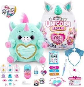 Rainbocorns Unicorn Rescue Surprise, Disco - Collectible Plush - Giant Egg, Over 25 Surprises Inside, 35 cm, Cuddle Plush Stuffed Animal, Rings, Stickers, Wearable Accessories (Disco Unicorn)