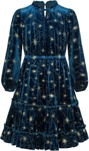 GRACE KARIN Girls Velvet Dress Long Sleeve A-line Princess Dress with Sparkling Star Print Fall Winter Dress with Pocket