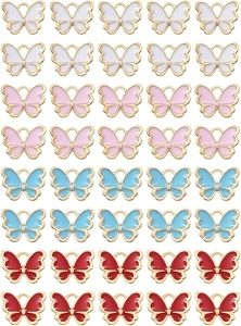 AUTUUCKEE 40 Pcs Butterfly Charms, Alloy Butterfly Charms, Necklace Bracelet Charms for Jewelry DIY Necklace Bracelet Earrings Making Craft Accessories