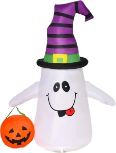 HOMCOM 1.2m Witch Ghost Halloween Inflatable Decoration w/LED Lights Fan Accessories Pumpkin Lantern Kids Adult Fun Weather-Resistant Indoor Outdoor Seasonal