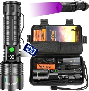 Relybo Torches LED Super Bright Rechargeable, Flashlight 250000 Lumens XHM88 Torches Battery Powered, Led Torch Rechargeable, Powerful Torch Flash Light for Dog Walking Hiking Camping Emergency Gift