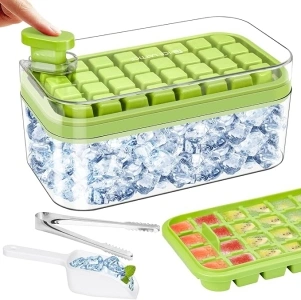 Dreamtop Ice Cube Trays for Freezer, Ice Cube Bin Scoop Trays, Press Type Ice Cube Maker Ice Cube Trays for Freezer with Bin, Ice Cube Trays with Lid and Bin