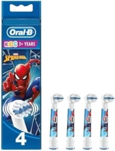 Oral-B Pro Kids Electric Toothbrush Head, with Spiderman Characters, Extra Soft Bristles, for Ages 3+, Pack of 4 Toothbrush Heads, White