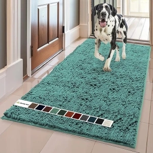 Muddy Mat® AS-SEEN-ON-TV Highly Absorbent Microfiber Door Mat and Pet Rug, Non Slip Thick Washable Area and Bath Mat Soft Chenille for Kitchen Bedroom Indoor and Outdoor - Seafoam Green XL 59