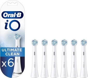 Oral-B iO Ultimate Clean Electric Toothbrush Head, Twisted & Angled Bristles for Deeper Plaque Removal, Pack of 6 Toothbrush Heads, Suitable for Mailbox, White