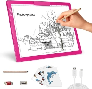 A4 Light Box, Rechargeable LED Light Pad with 6 Level Adjustable Brightness, Tracing Light Box Pad for Artists Drawing Sketching Animation(Rose Red)