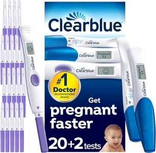 Clearblue Digital Ovulation & Pregnancy Tests, Double Your Chances of Getting Pregnant, 20 Advanced Digital Ovulation Tests & 1 Double-Check & Date Combo Pack (2 Tests), Packaging May Vary