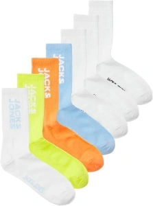 JACK & JONES Men's Jacframe Logo Tennis Sock 7 Pack, White/Pack:Wild Lime-Tangerine-Summer Song-White-White-White, One Size