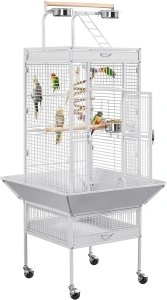 Yaheetech Parrot Cage156cm Large Bird Cage with Open Top/Stand/Rolling Wheels for Canary/Finch/Cockatiel/Parakeet/Conure Parrot, Budgie Cage, White