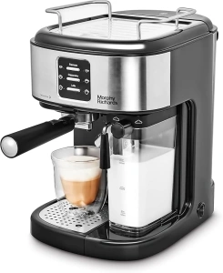 Morphy Richards Traditional Pump Espresso Coffee Machine & Automatic Milk Frother, 15 Bar Pressure, One Touch Espresso, Cappuccino, Latte Maker, Stainless Steel, 172023, Black