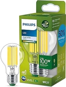 PHILIPS Ultra Efficient - Ultra Energy Saving Lights, LED Light Source, 100W, A60, E27, Cool White 4000 Kelvin, Clear