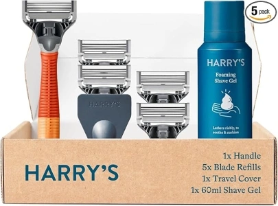 Harry's Men's Razor Set, Razor + 5 Razor Blades + Shaving Cream, Harry's Razor Blade Refills use 5 Blade Design for Smoother Shaving, Travel Size Men's Shave Cream Formulated with Aloe