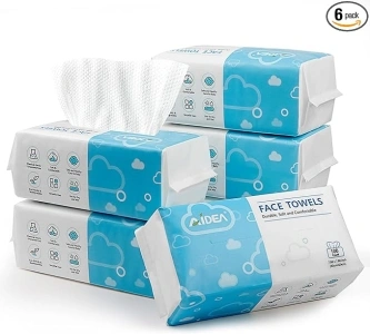 AIDEA Disposable Face Towels-600Ct, Dry Makeup Remover Wipes, Clean Facial Wipes for Sensitive Skin, Facial Cleansing Towels, Makeup Removing, Nursing, Travel, Surface Cleaning, Gifts