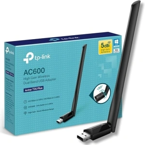 TP-Link AC600 High Gain USB Wi-Fi Dongle, Dual Band Wi-Fi Adapter with 5dBi Antenna for PC/Desktop/Laptop, Supports Windows11/10/8.1/8/7/XP, Mac OS X 10.9-10.14 (Archer T2U Plus)