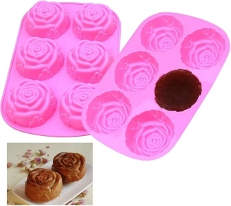 Silicone Soap Molds, 3 Pack 6 Cavity Rose Shaped Silicone Baking Mold Cake Mold Ice Cube Tray for Chocolate Muffine Jelly Pudding