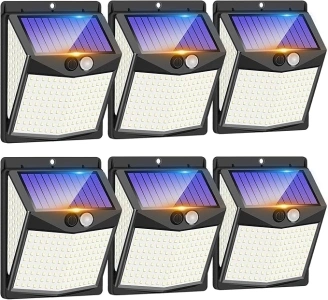 Seklin 6 Pack Outdoor Solar Lights, 238 LED Solar Security Lights and 3 Modes Motion Sensor 270° Wide Angle Solar Powered Lights IP65 Waterproof Solar Wall Light for Front Door, Yard, Garage, Garden