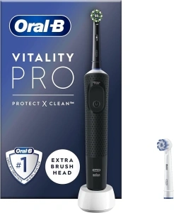 Oral-B Vitality Pro Electric Toothbrushes For Adults, For Him / Her, 1 Handle, 2 Toothbrush Heads, 3 Brushing Modes Including Sensitive Plus, 2 Pin UK Plug, Black