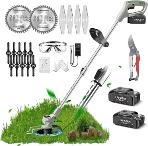 Metal Blade Cordless Strimmer 21v Grass Trimmers With 1 Pruning Shears 16 Blades 15cm Cutting Diameter Cordless Strimmer For Lawn Trimmingtwigsbrush Cuttingsuitable For Light Work