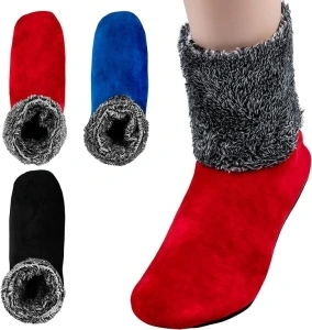 Tie G U Style 3 Pairs, Womens Warm Fuzzy Socks, Non Slip Grip, Stretch Velvet Slippers in Gift Box for Hospital & Nursing Home