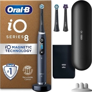 Oral-B iO8 Electric Toothbrush For Adults, App Connected Handle, 3 Toothbrush Heads, Travel Case & Toothbrush Head Holder, 6 Modes, Teeth Whitening, 2 Pin UK Plug