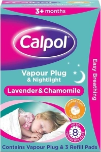 Calpol Vapour Plug Nightlight Lavender Chamomile 3+ Months (Orange Light)- Plug and 3 refills