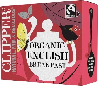 Clipper Fairtrade Organic English Breakfast Tea Bags | Black Tea Bags | Natural, Unbleached, Plant-Based Biodegradable & Sustainable Teabags | Eco Conscious, Non GM & Fair Trade Tea (80 Teabags)