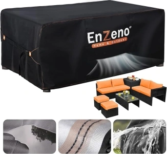 Enzeno Cube Garden Furniture Covers Waterproof with Air Vent, 200X200cm, Oxford Fabric Outdoor Patio Table Covers, Garden Square Chair and Table Rattan Sofa Cover for outside…