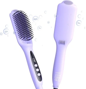 LANDOT Hair Straightener Brush Heated Straightening Brush: Negative Ion Hot Hair Brush Straightener for Smooth Frizz-Free Hair - Dual Voltage Ceramic Straightening Brush