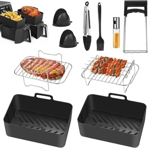 Air Fryer Accessories Set of 14 PCS Ninja Air Fryer Accessories Set for Ninjas AF300UK AF400UK, Ninja Air Fryer Silicone Liner, Air Fryer Rack, Oil Brush and Kitchen Tong, Oil Spray Bottle (Black)