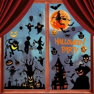 Halloween Decorations Window Clings, Removable Electrostatic Halloween Window Sticker, Double Sided Black Cat Spooky Halloween Window Decals for Halloween Party Decor Supplies(9 Sheets)