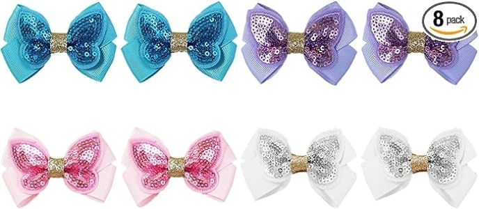 8 PCS Bow Hair Clips Double Layer Butterfly Children's Hair Bows Barrette Hairpin Glitter Hair Bows Hair Barrettes Beautiful Hair Accessories Prefect for Girls Daughter Kids