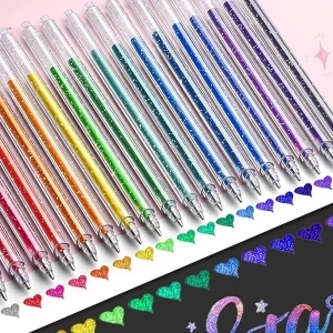 Pontedinvoy Glitter pens, 24 Gel Ink Rollerball Pens,Suitable for writing, labeling, painting, greeting card production.