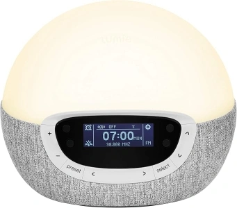 Lumie Bodyclock Shine 300 - Wake-up Light Alarm Clock with Radio, 15 Sounds and Sleep Sunset, White